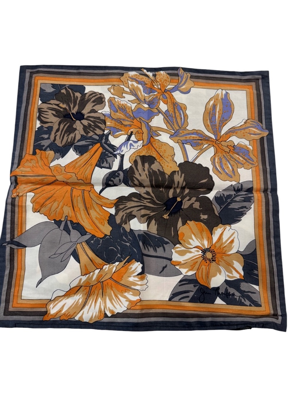 Jim Thompson Floral Pillow Cover Orange Gray Mod Boho Tropical 15 x15